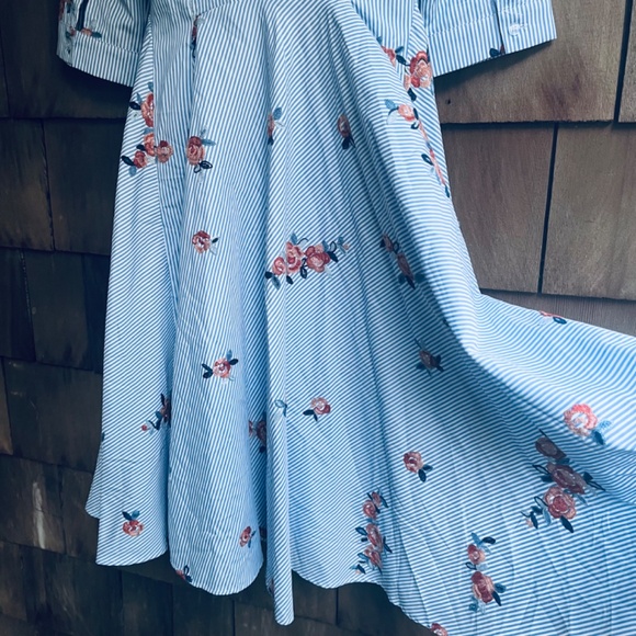 Gracia Women's Striped and Embroidered Flowers Midi Shirt Dress Size Small - Picture 12 of 12